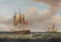Thomas Whitcombe H M S Pique 40 guns Captain C H B Ross capturing the Spanish Brig Orquijo 1805 Naval Battle